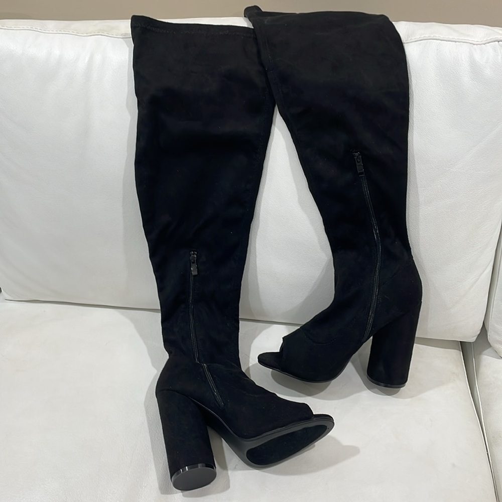 NIB Over the Knee THIGH HIGH 5” Boots in black softest velvet suede fabric WIDE